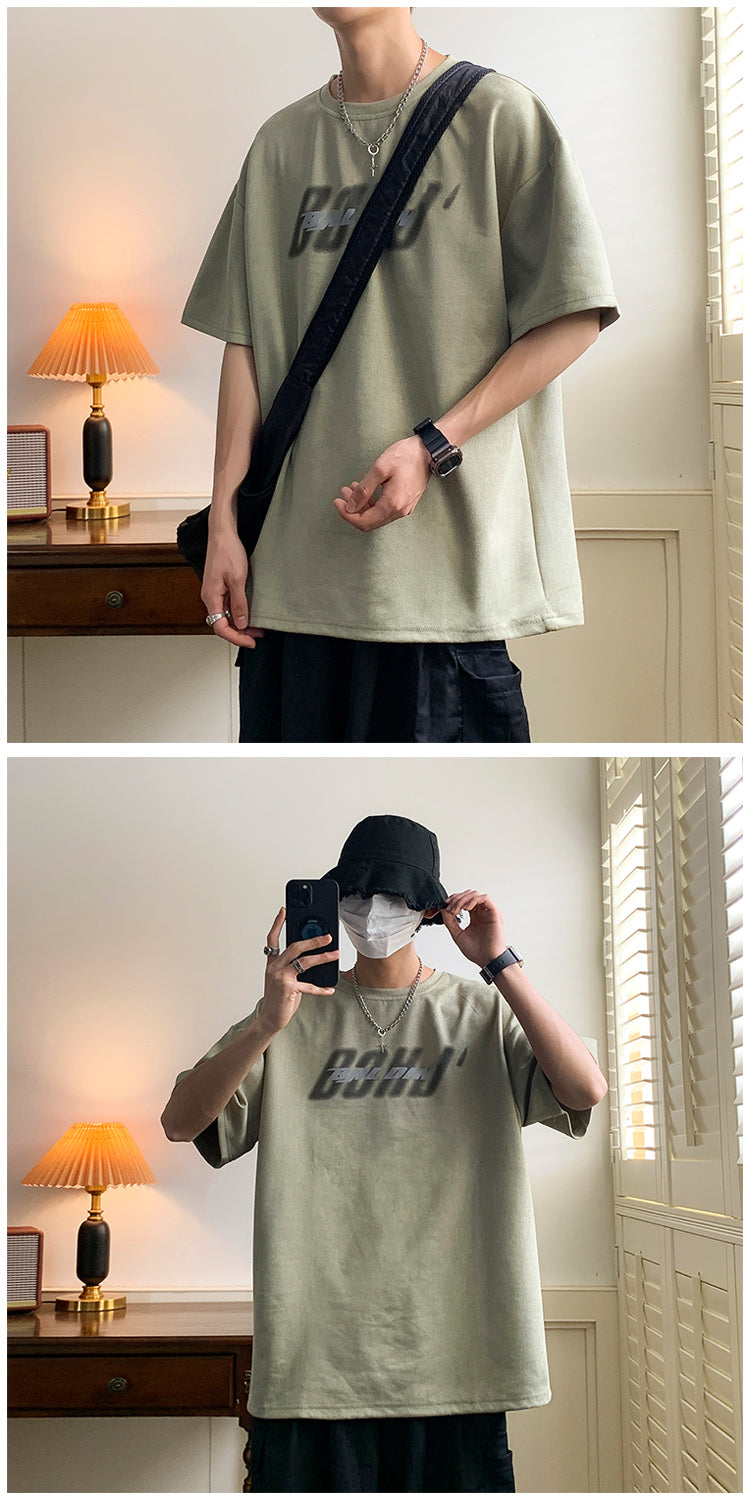 カジュアルプルオーバーラウンドネックアルファベットデザイン夏服シンプル五分袖おしゃれ半袖Tシャツ メンズファッション