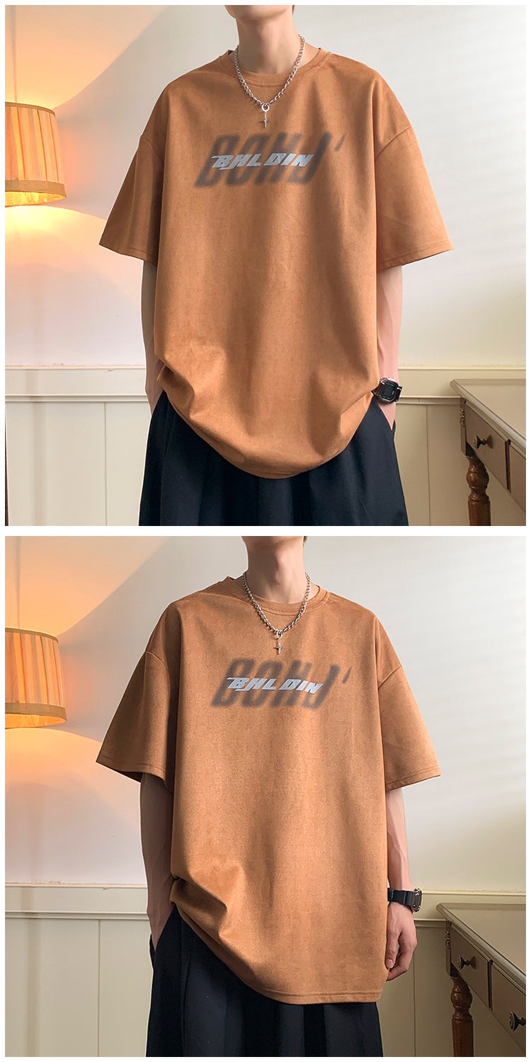 カジュアルプルオーバーラウンドネックアルファベットデザイン夏服シンプル五分袖おしゃれ半袖Tシャツ メンズファッション