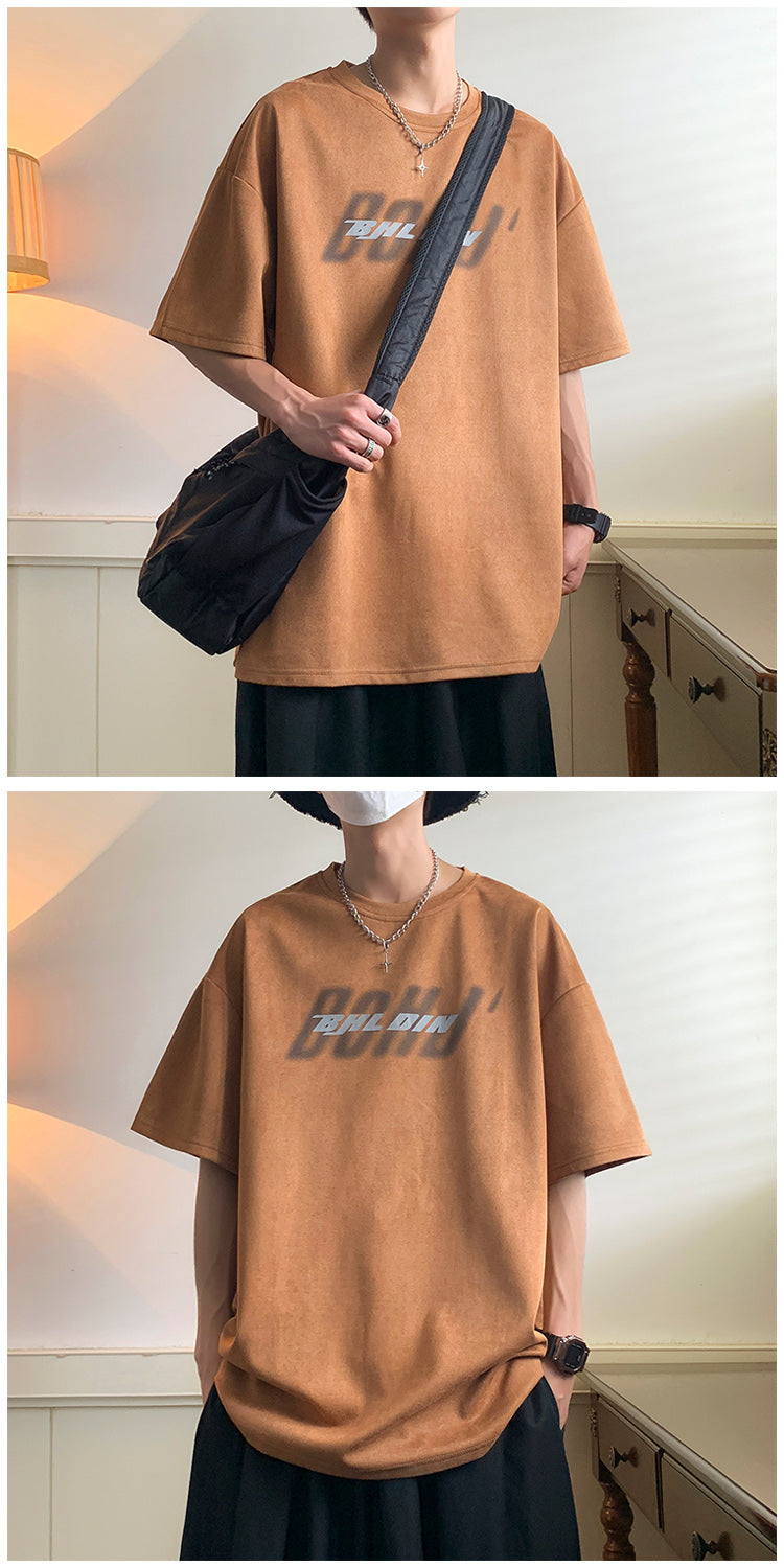 カジュアルプルオーバーラウンドネックアルファベットデザイン夏服シンプル五分袖おしゃれ半袖Tシャツ メンズファッション