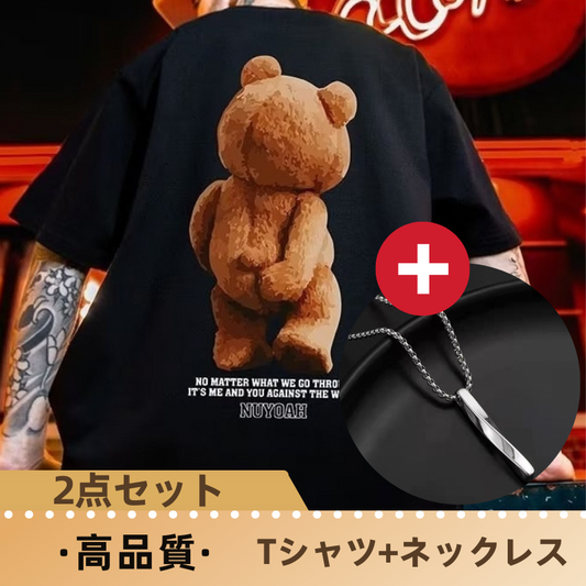 半袖Tシャツ メンズ ファッション 熊柄 ラウンドネック シンプル ストリートスタイル カジュアルコーデ