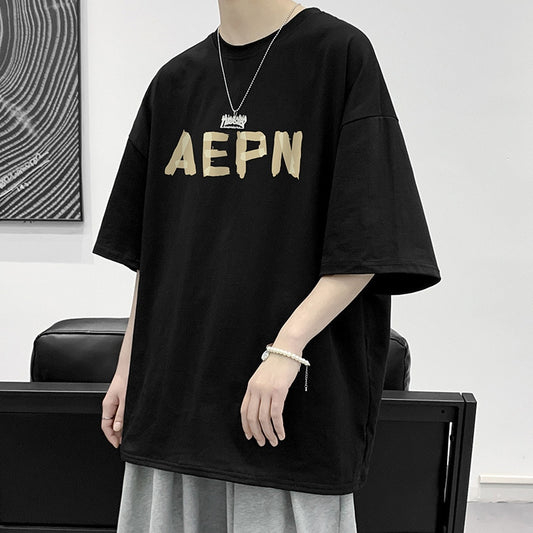 半袖Tシャツ メンズ 夏服 韓国ファッション コットン カジュアル ストリート系 シンプル アルファベット プリント ラウンドネック プルオーバー