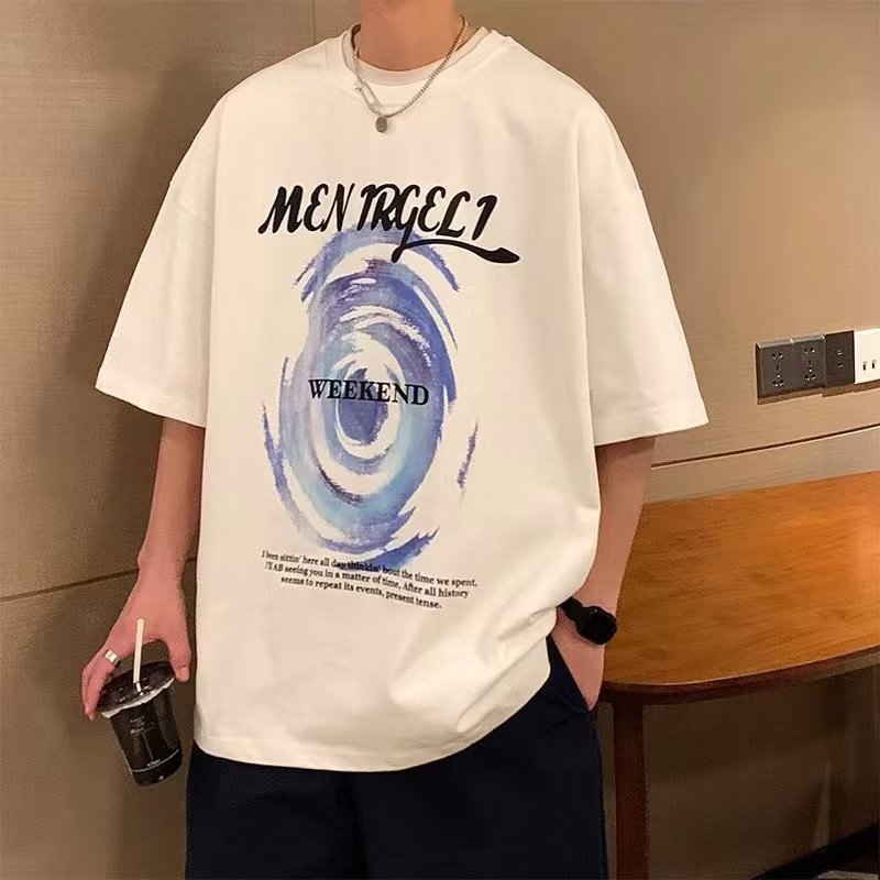 メンズ半袖Tシャツ夏服コットンホラー風プリントアルファベットラウンドネックプルオーバー