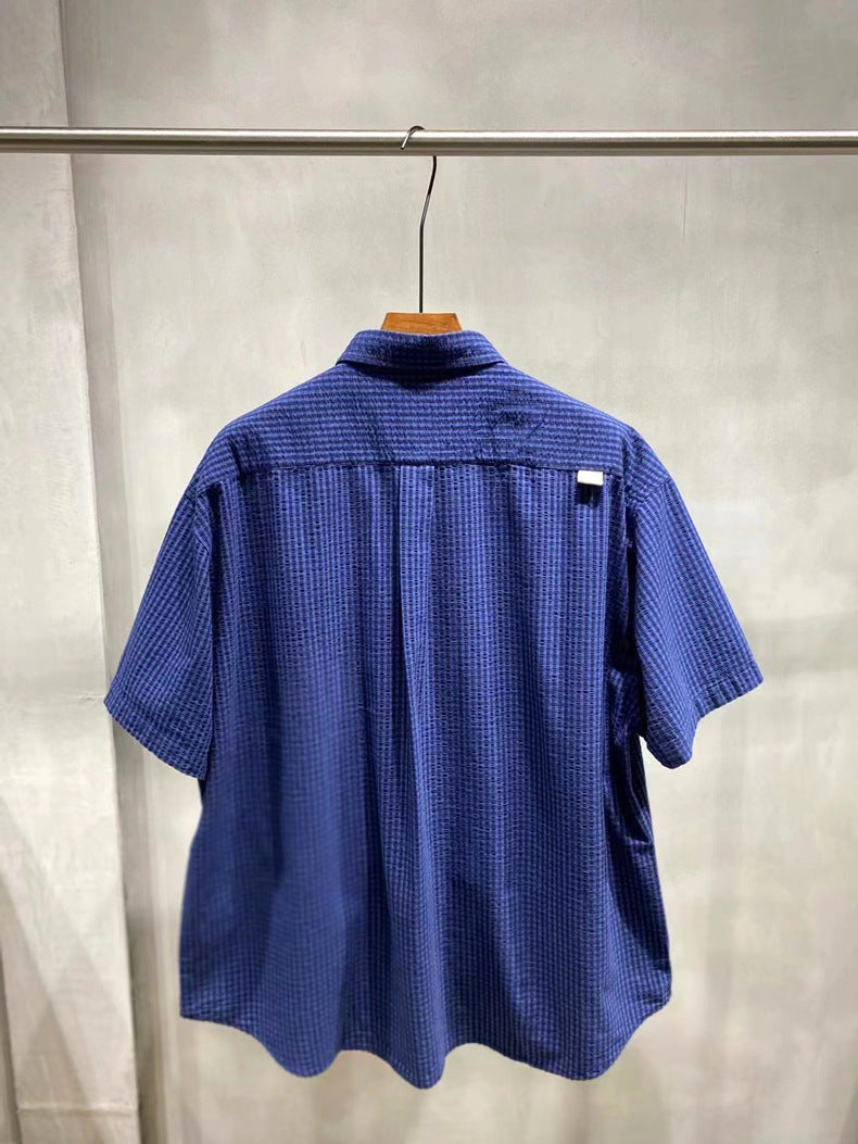 長袖Tシャツ メンズ 夏服 カジュアル レトロ チェック柄 無地 折り襟 10代 20代 高校生 大学生 シングルブレスト ファッション