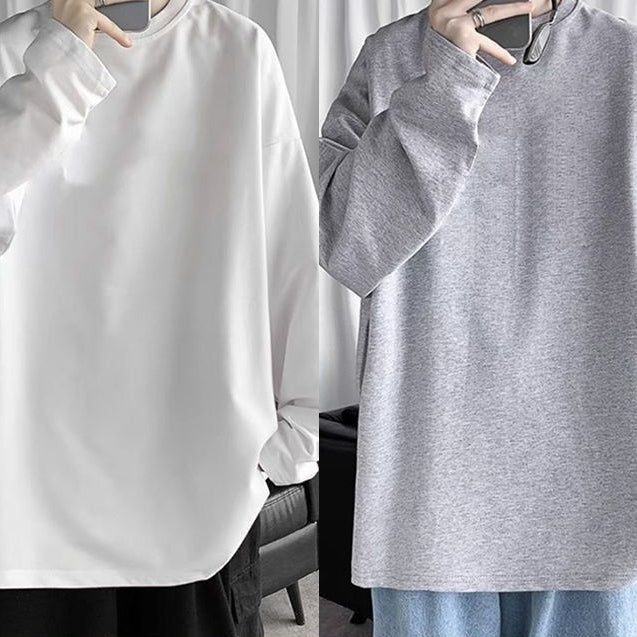 コットン長袖Tシャツ 春秋用 ラウンドネック 無地 プルオーバー メンズファッション シンプル 服