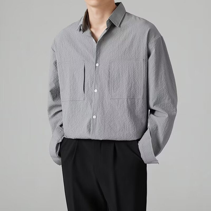 長袖Tシャツ 通勤 OL ボタン フェミニン メンズファッション 韓国ファッション 定番 シンプル 春秋服 無地 おしゃれ カジュアル 大人 キレカジ 折り襟 コンサバ