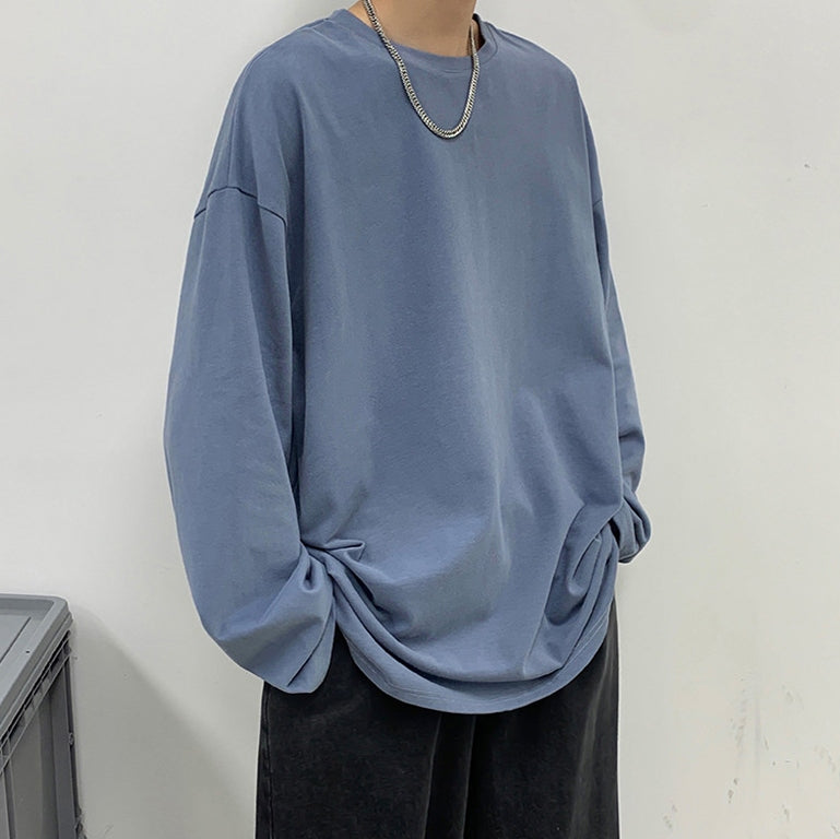 メンズ 長袖 Tシャツ カジュアル シンプル 定番 無地 ラウンドネック プルオーバー 秋服 春服 韓国ファッション コットン