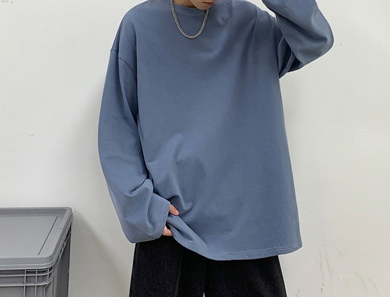 メンズ 長袖 Tシャツ カジュアル シンプル 定番 無地 ラウンドネック プルオーバー 秋服 春服 韓国ファッション コットン