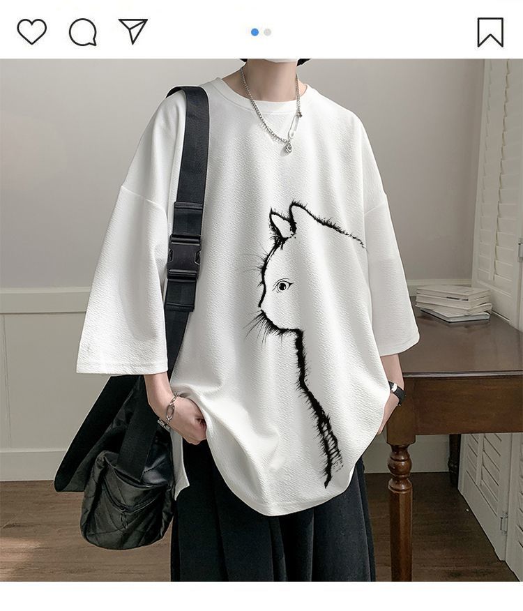 半袖Tシャツ メンズ ファッション 春服 秋服 おしゃれ シンプル プリント 動物柄 七分袖 ラウンドネック プルオーバー