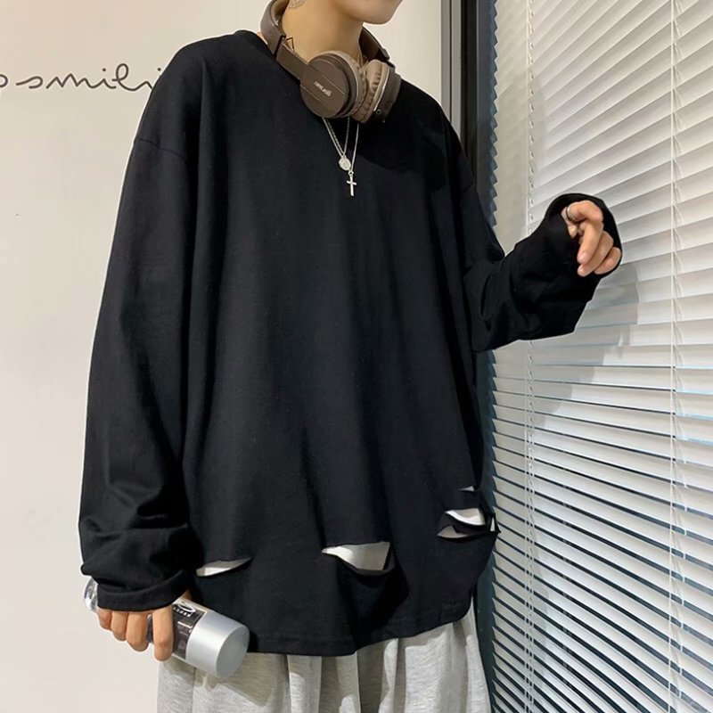 半袖Tシャツ メンズ ファッション 大人用 シンプル ダメージ加工 ラウンドネック プルオーバー 秋服 春服 おしゃれ 無地