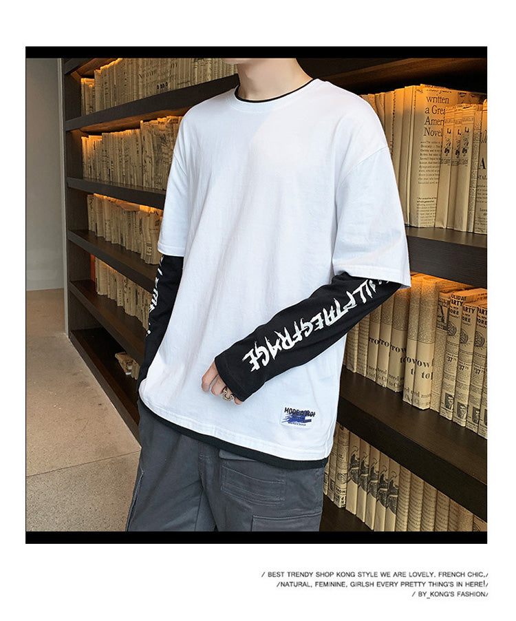 半袖Tシャツ メンズ コットン シンプル 韓国ファッション レイヤード 重ね着風 ラウンドネック 10代 20代 30代 40代 50代 プルオーバー ファッション