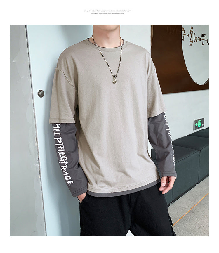 半袖Tシャツ メンズ コットン シンプル 韓国ファッション レイヤード 重ね着風 ラウンドネック 10代 20代 30代 40代 50代 プルオーバー ファッション