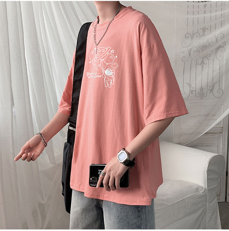 半袖Tシャツ メンズ ファッション 夏服 混紡 カジュアル シンプル プリント ラウンドネック プルオーバー