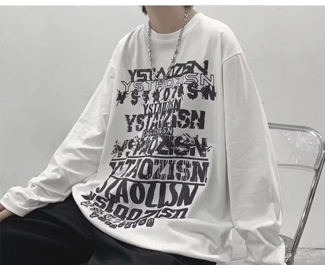 長袖Tシャツ メンズ 春秋 カジュアルストリート系 モード系 プリント アルファベット ラウンドネック プルオーバー