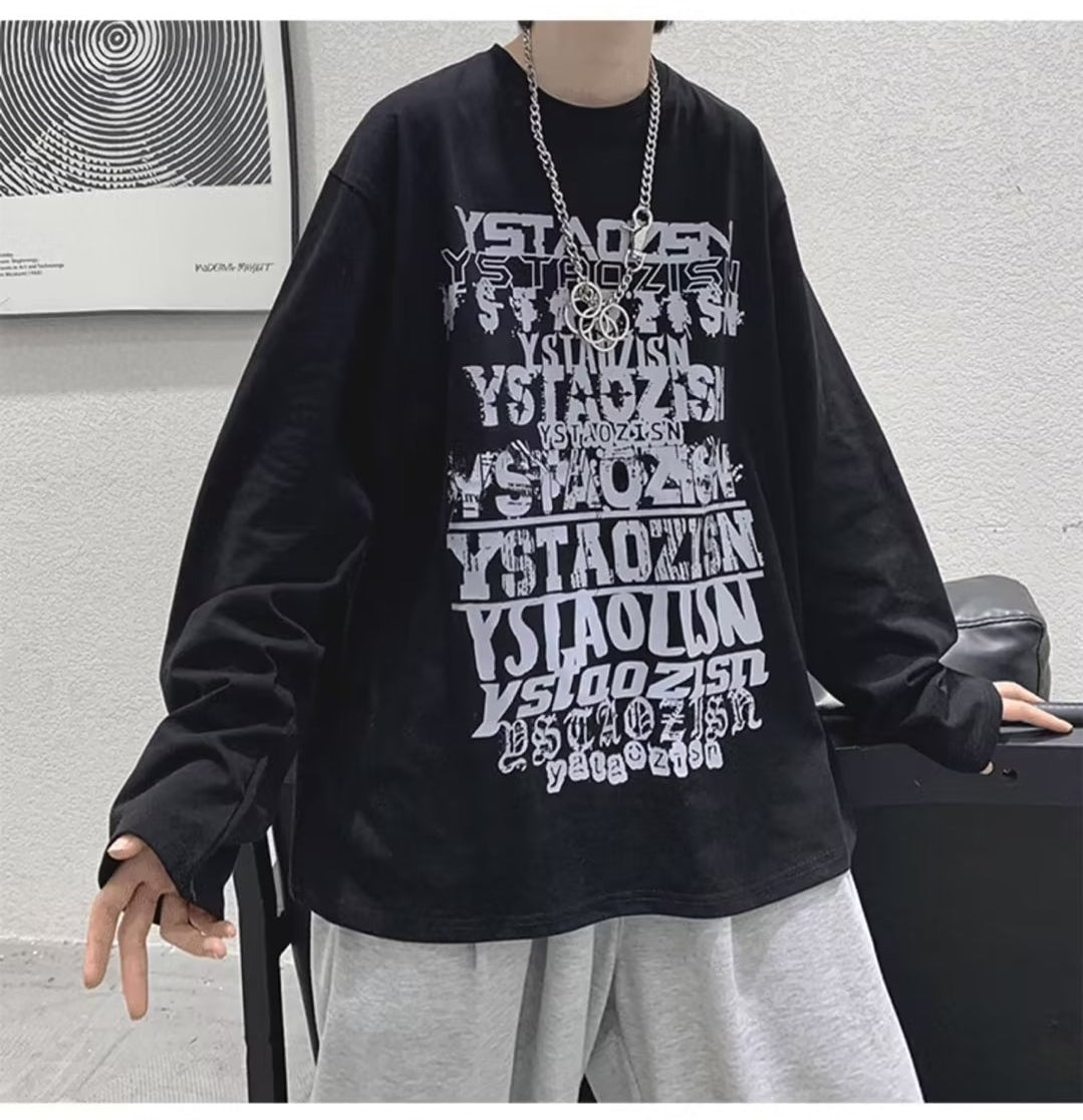 長袖Tシャツ メンズ 春秋 カジュアルストリート系 モード系 プリント アルファベット ラウンドネック プルオーバー