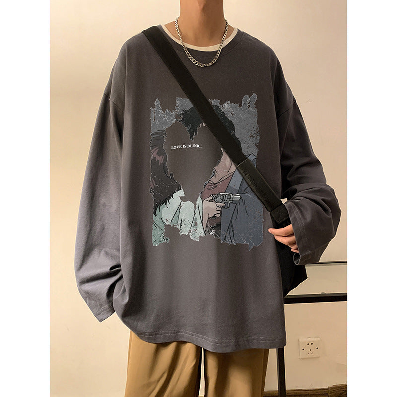 長袖Tシャツ メンズ ファッション 春秋 カジュアル シンプル プリント ラウンドネック