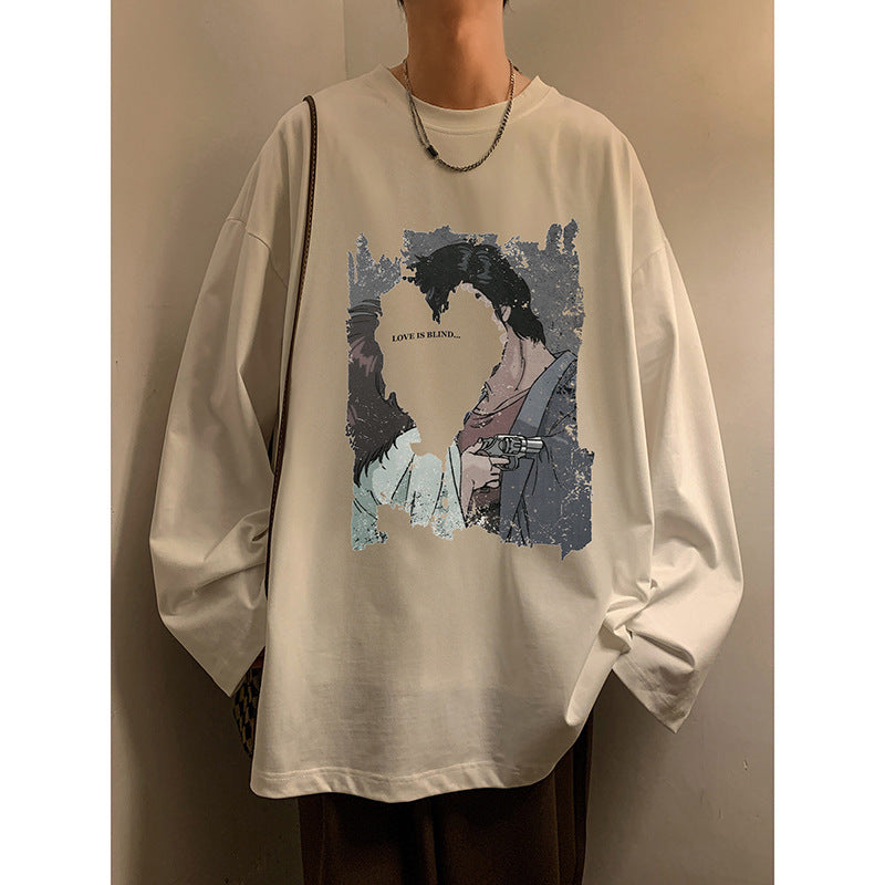 長袖Tシャツ メンズ ファッション 春秋 カジュアル シンプル プリント ラウンドネック