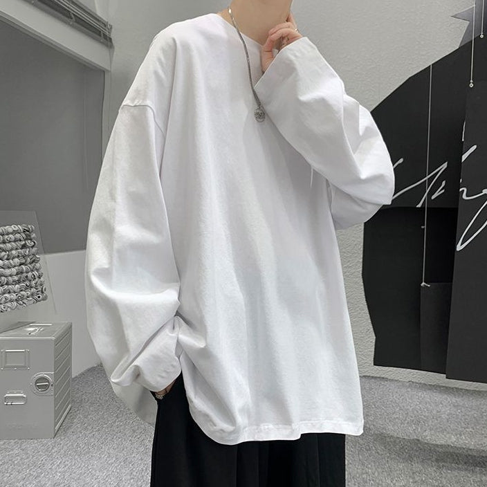 おしゃれカジュアル無地長袖Tシャツ 秋服 プルオーバー ラウンドネック メンズファッション 大人用 春服