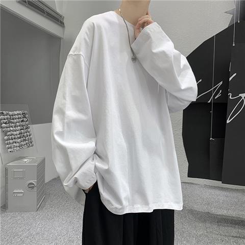 おしゃれカジュアル無地長袖Tシャツ 秋服 プルオーバー ラウンドネック メンズファッション 大人用 春服