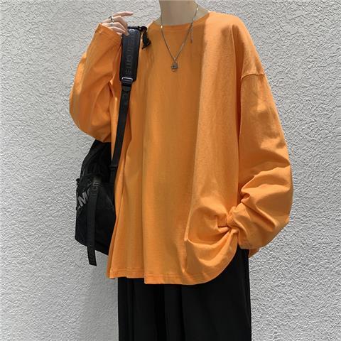 おしゃれカジュアル無地長袖Tシャツ 秋服 プルオーバー ラウンドネック メンズファッション 大人用 春服