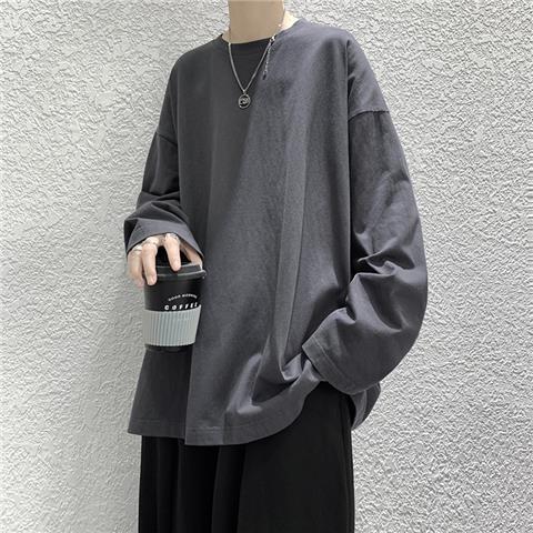 おしゃれカジュアル無地長袖Tシャツ 秋服 プルオーバー ラウンドネック メンズファッション 大人用 春服