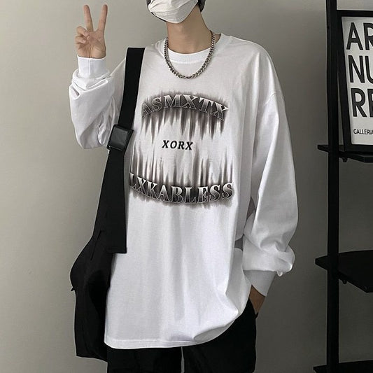 長袖Tシャツ メンズ ファッション 春服 秋服 おしゃれ カジュアル シンプル アルファベット プリント ラウンドネック 大人 プルオーバー