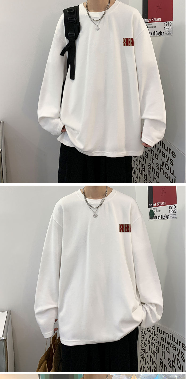 メンズ長袖Tシャツ カジュアルシンプル 無地 プリント アルファベット ラウンドネック コットン 韓国 春秋服