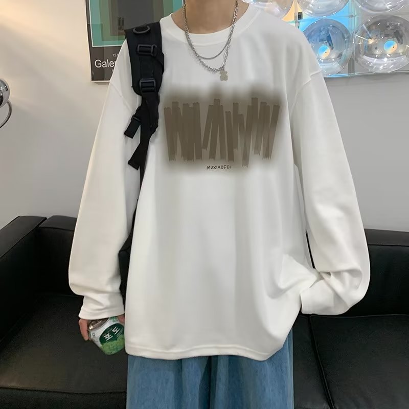 長袖Tシャツ メンズ カジュアル シンプル ファッション 春秋服 モード系 プリント ラウンドネック コットン