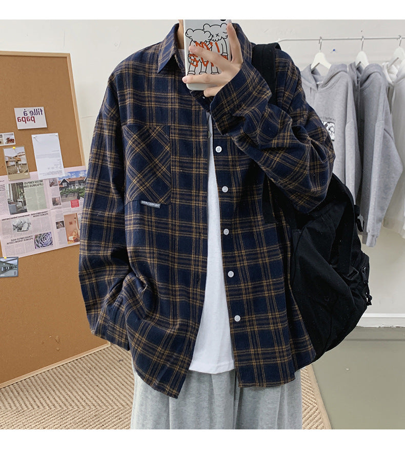 メンズ 長袖Tシャツ 春秋 おしゃれ カジュアル シンプル チェック柄 折り襟 服