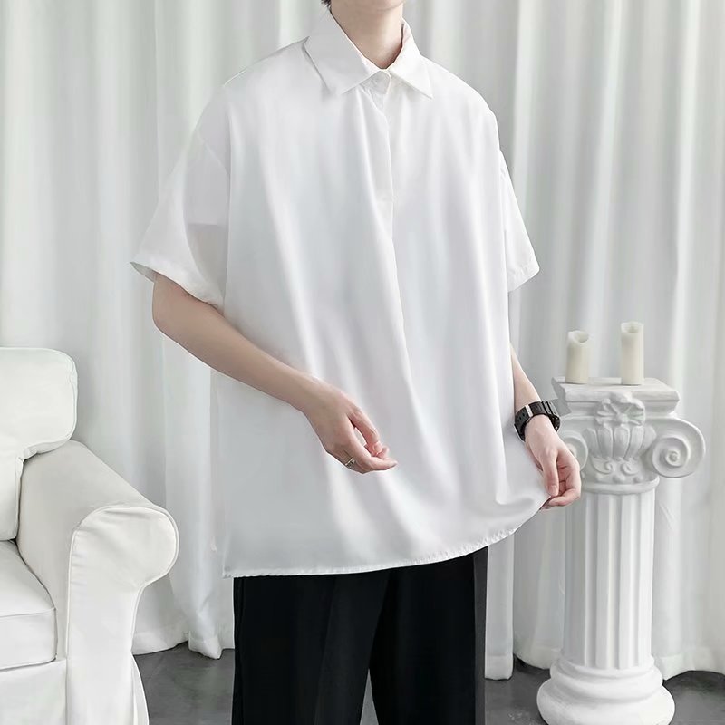 半袖Tシャツ メンズ ファッション 夏服 折り襟 春服 無地 おしゃれ シンプル 大人用 ギャザー