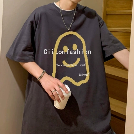 半袖Tシャツ メンズ ファッション 春服 夏服 おしゃれ シンプル アルファベット プリント 五分袖 ラウンドネック ダークグレー ホワイト グリーン ブラック ブルー 大人 プルオーバー