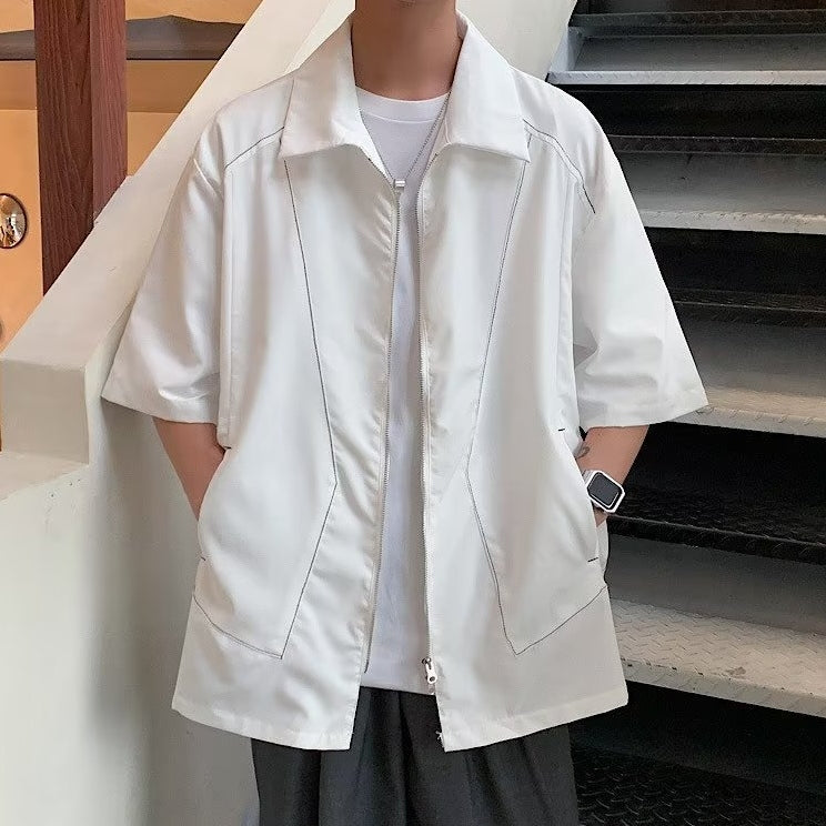 春服 無地 おしゃれ 五分袖 襟付き 長袖Tシャツ ストリート系 メンズ 夏服 シンプル 韓国ファッション ファッション