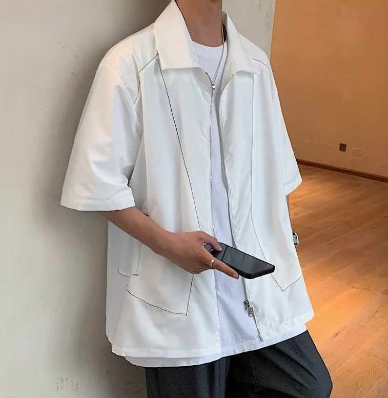 春服 無地 おしゃれ 五分袖 襟付き 長袖Tシャツ ストリート系 メンズ 夏服 シンプル 韓国ファッション ファッション