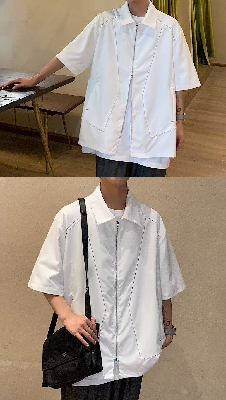 春服 無地 おしゃれ 五分袖 襟付き 長袖Tシャツ ストリート系 メンズ 夏服 シンプル 韓国ファッション ファッション