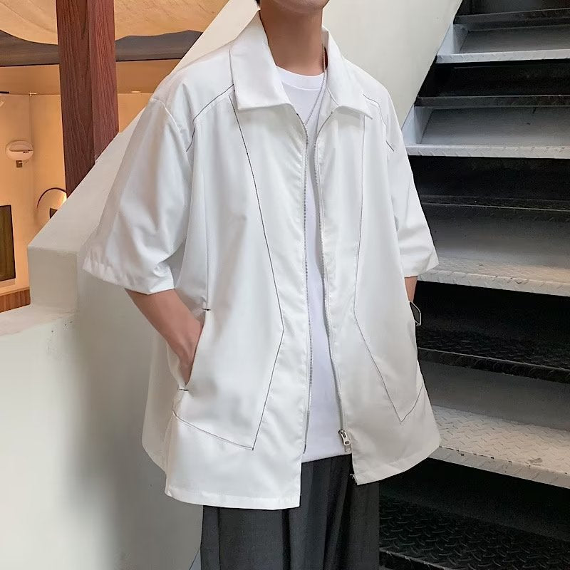 春服 無地 おしゃれ 五分袖 襟付き 長袖Tシャツ ストリート系 メンズ 夏服 シンプル 韓国ファッション ファッション