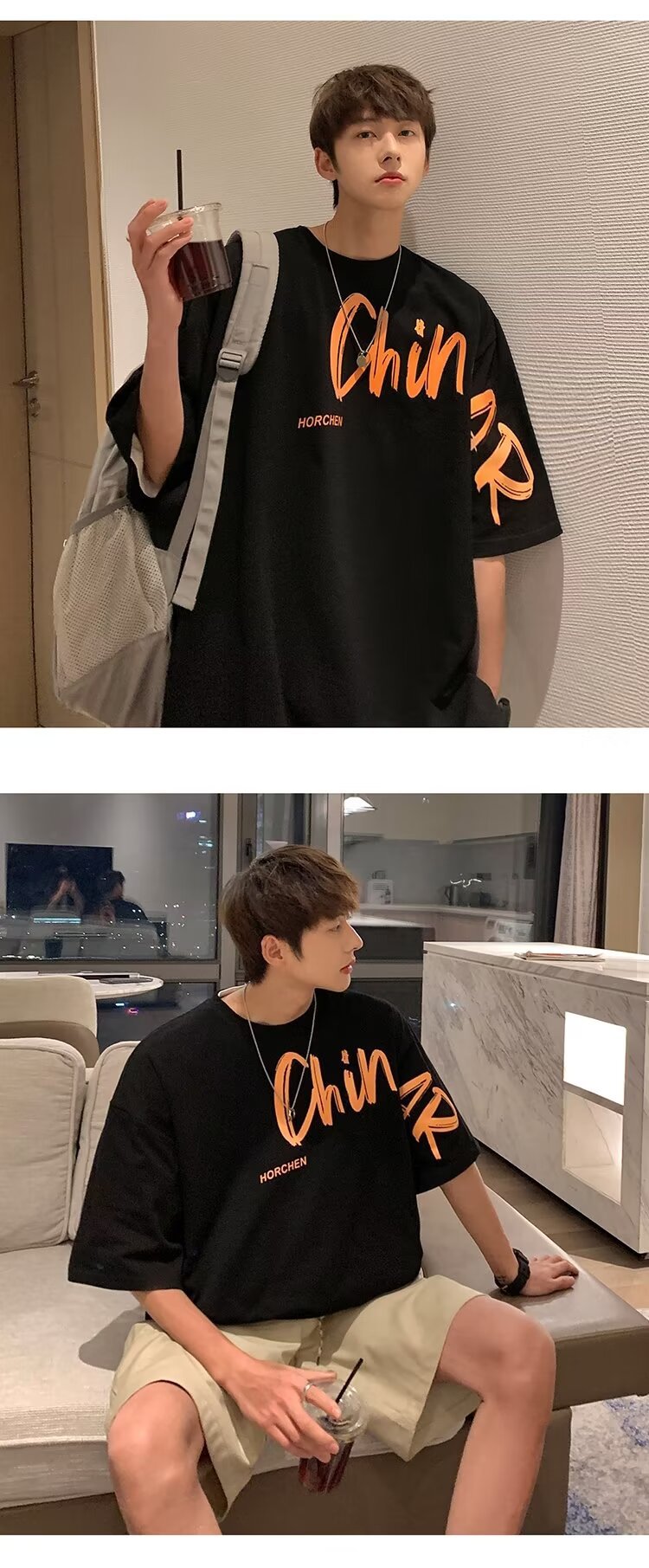 クラインブルー半袖Tシャツ メンズ ゆったり ボーイフレンド風 トレンドファッション