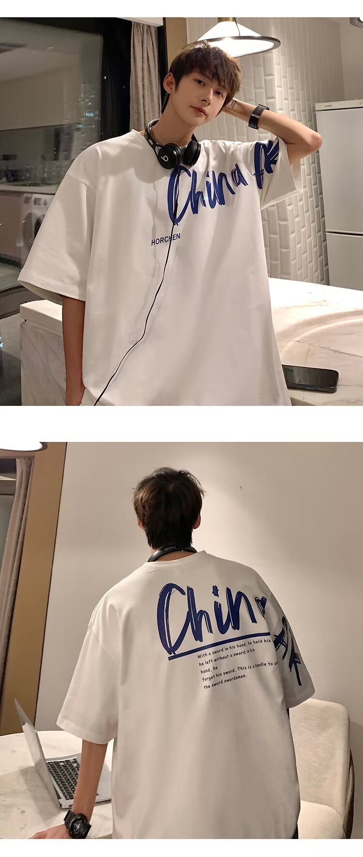 クラインブルー半袖Tシャツ メンズ ゆったり ボーイフレンド風 トレンドファッション