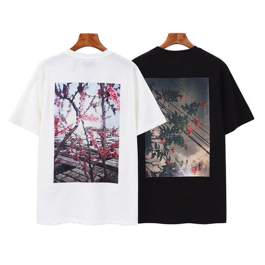 半袖Tシャツ メンズ 春夏 コットン ファッション パターン ラウンドネック ホワイト ブラック