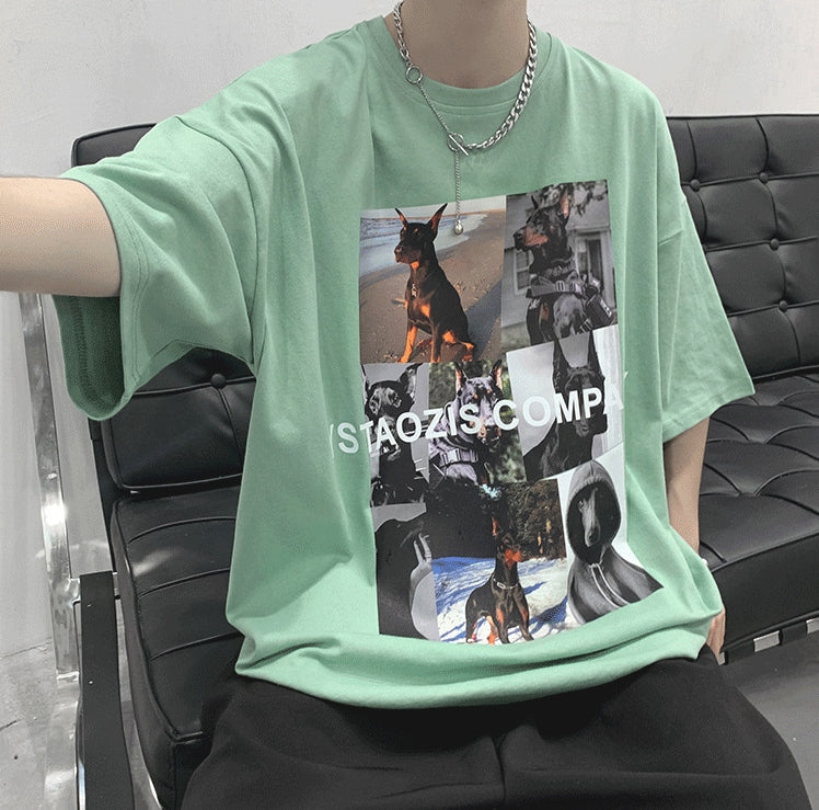 好感度UP 3カラー ファッション オーバーサイズ プリント ラウンドネック 半袖 Tシャツ