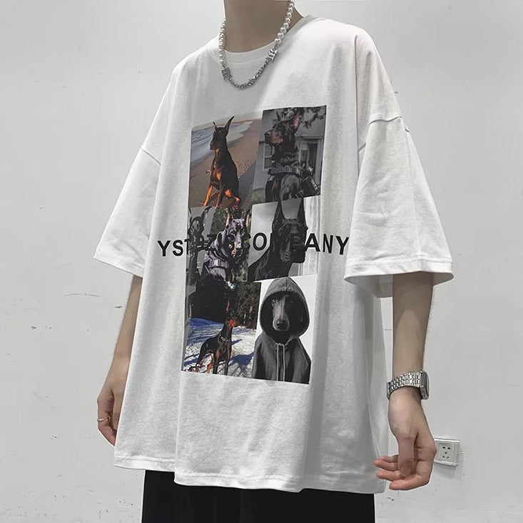 好感度UP 3カラー ファッション オーバーサイズ プリント ラウンドネック 半袖 Tシャツ