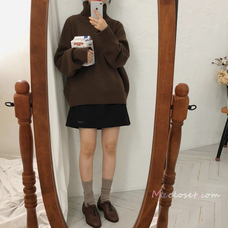 無地プルオーバー長袖シンプルファッション秋ハイネック写真通りなしセーター・カットソー