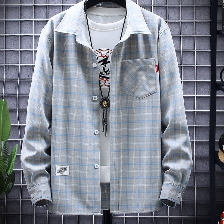 カーディガンメンズ 服 洋服 ファッション チェック柄シングルブレストオールシーズンポリエステル長袖定番ファッション通勤/OLレトロショート丈切り替え折襟メンズトップス