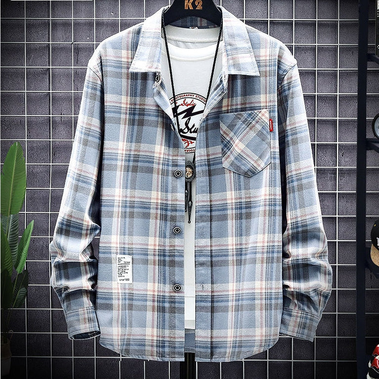 カーディガンメンズ 服 洋服 ファッション チェック柄シングルブレストオールシーズンポリエステル長袖定番ファッション通勤/OLレトロショート丈切り替え折襟メンズトップス