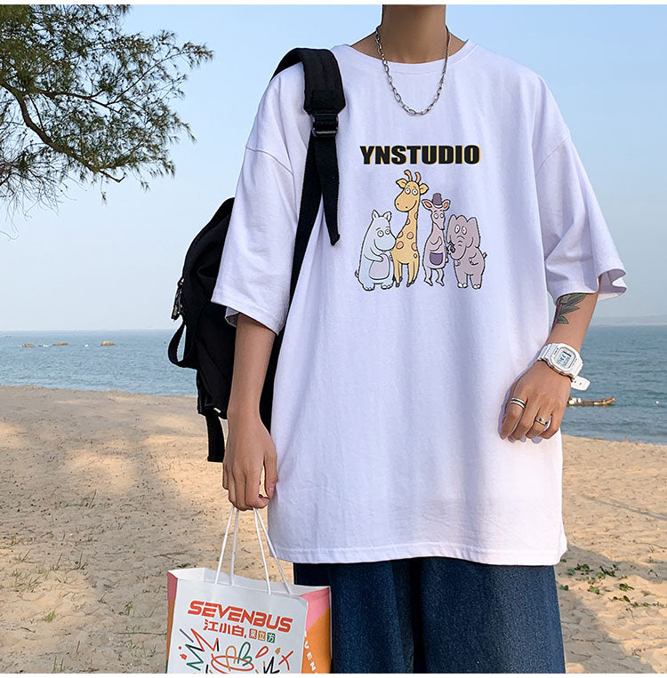 カッコかわいい　tシャツ 夏服  プリント  海辺   半袖　シンプル　カジュアル　プリント　ラウンドネック　メンズトップス