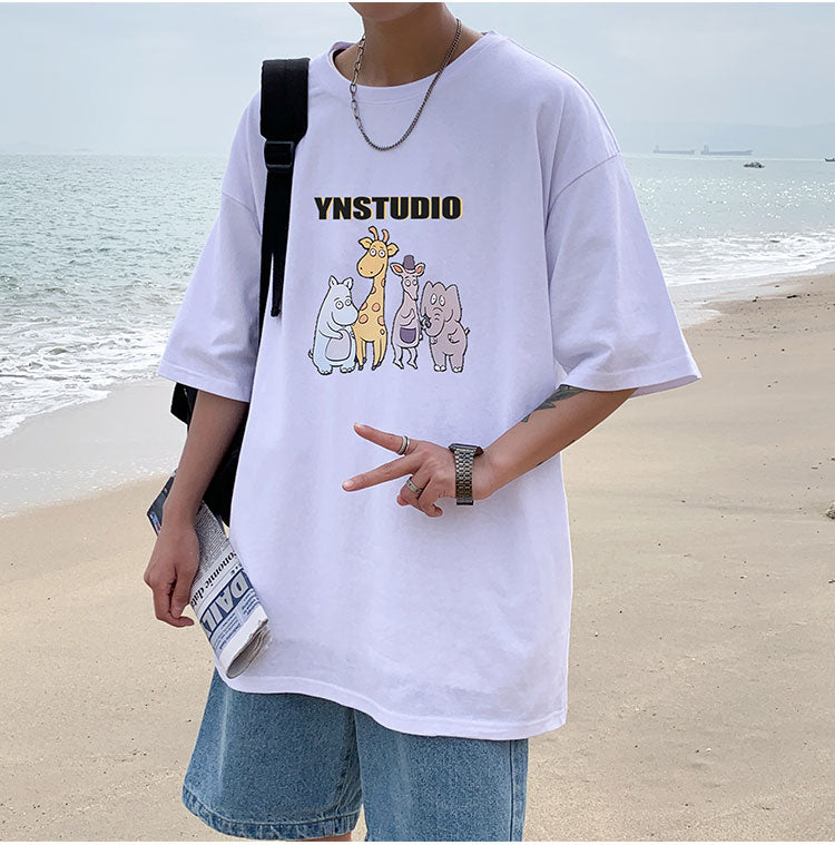 カッコかわいい　tシャツ 夏服  プリント  海辺   半袖　シンプル　カジュアル　プリント　ラウンドネック　メンズトップス