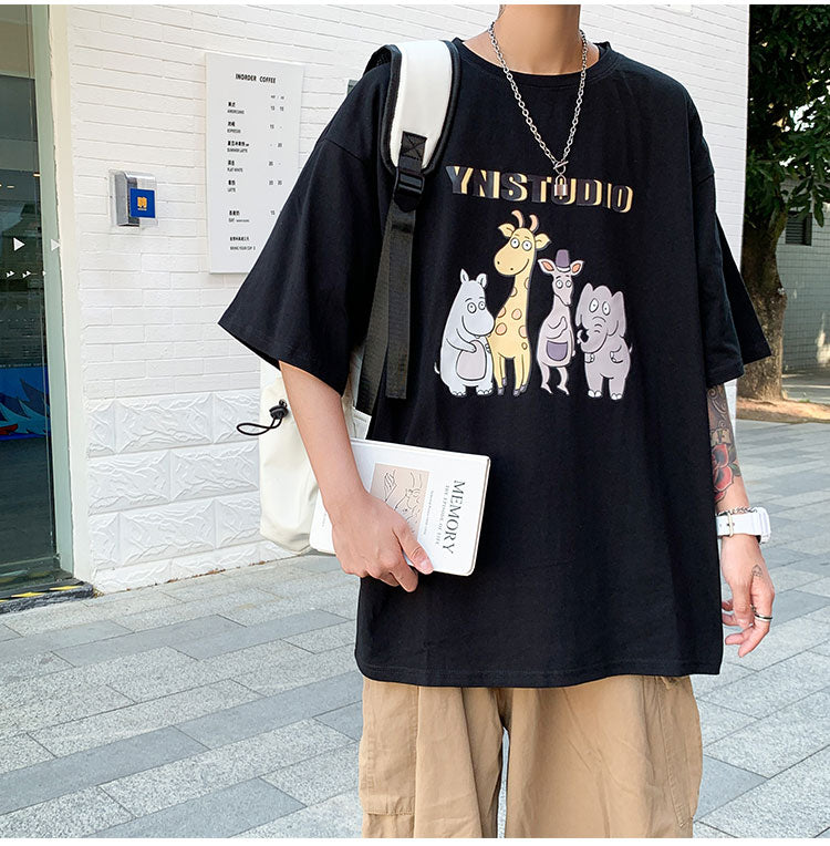 カッコかわいい　tシャツ 夏服  プリント  海辺   半袖　シンプル　カジュアル　プリント　ラウンドネック　メンズトップス