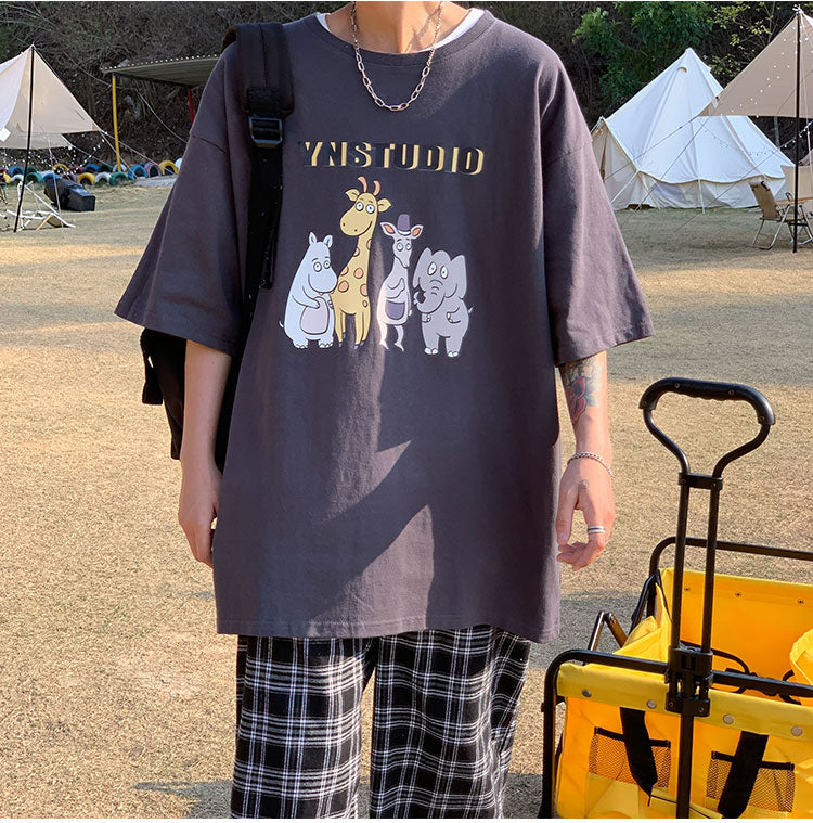 カッコかわいい　tシャツ 夏服  プリント  海辺   半袖　シンプル　カジュアル　プリント　ラウンドネック　メンズトップス