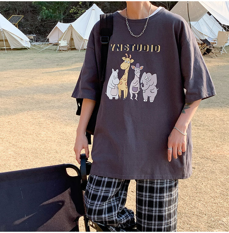 カッコかわいい　tシャツ 夏服  プリント  海辺   半袖　シンプル　カジュアル　プリント　ラウンドネック　メンズトップス