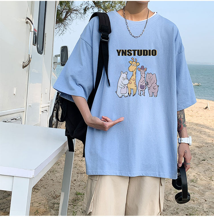 カッコかわいい　tシャツ 夏服  プリント  海辺   半袖　シンプル　カジュアル　プリント　ラウンドネック　メンズトップス