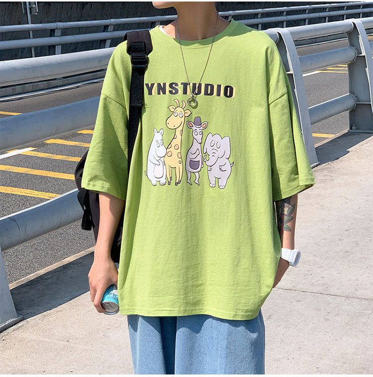 カッコかわいい　tシャツ 夏服  プリント  海辺   半袖　シンプル　カジュアル　プリント　ラウンドネック　メンズトップス