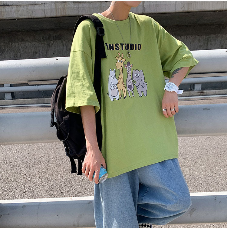 カッコかわいい　tシャツ 夏服  プリント  海辺   半袖　シンプル　カジュアル　プリント　ラウンドネック　メンズトップス